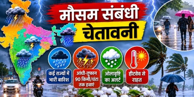 देशभर में मौसम का बदला मिजाज: कई राज्यों में भारी बारिश, आंधी-तूफान और ओलावृष्टि का अलर्ट, हीटवेव से मिली राहत