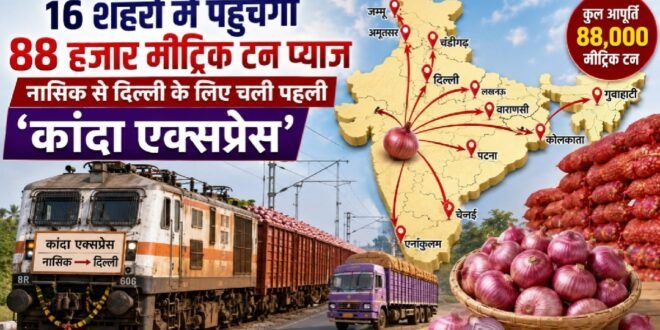 प्याज संकट दूर करने को सरकार तैयार :देश के 16 शहरों में पहुंचेगा 88 हजार मीट्रिक टन प्याज, नासिक से दिल्ली के लिए चली पहली ‘कांदा एक्सप्रेस’